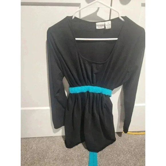Introspect Maternity Long Sleeve Black Medium Top Turqiouse with Tie Belt back - Picture 1 of 3